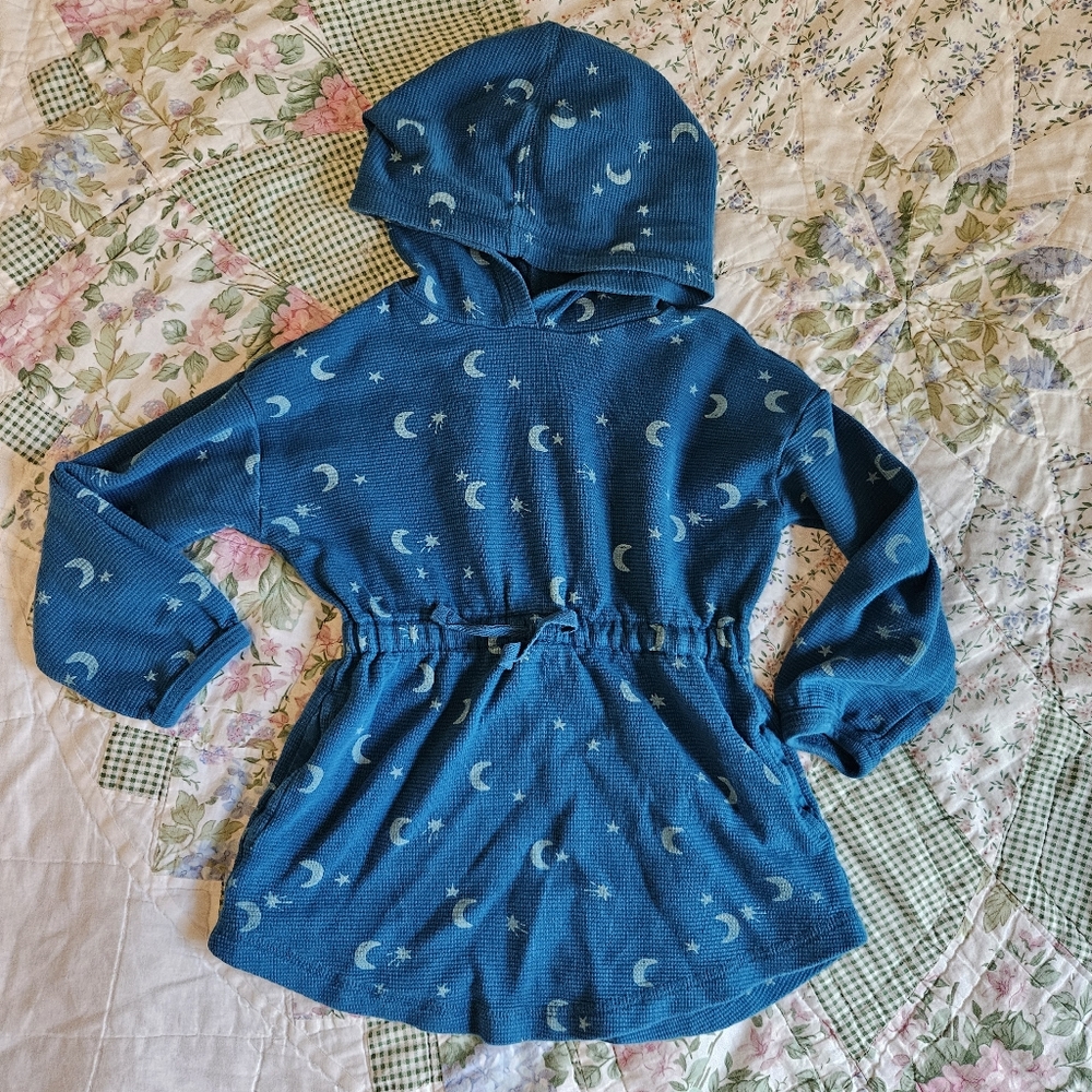 HANNA ANDERSSON Thermal Star Dress Long Sleeve Drawstring Pockets Tunic Hooded